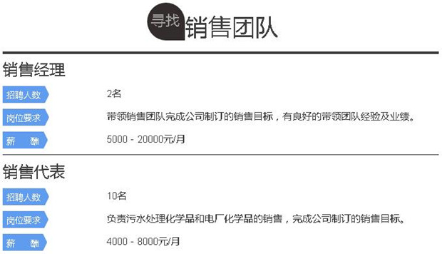 j9九游会真人游戏第一品牌水处理环保公司招聘  销售团队